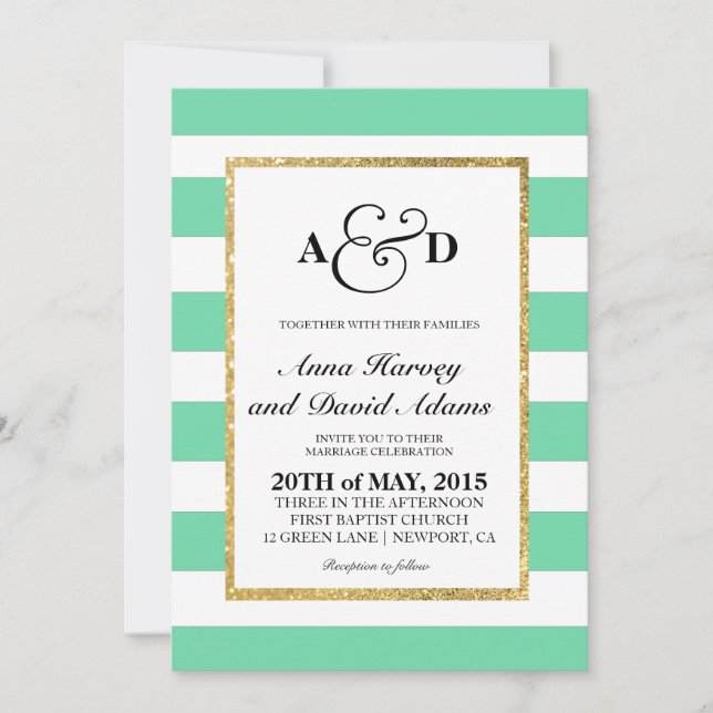 Invitación de casamiento de rayas verdes de Purpur (Anverso)