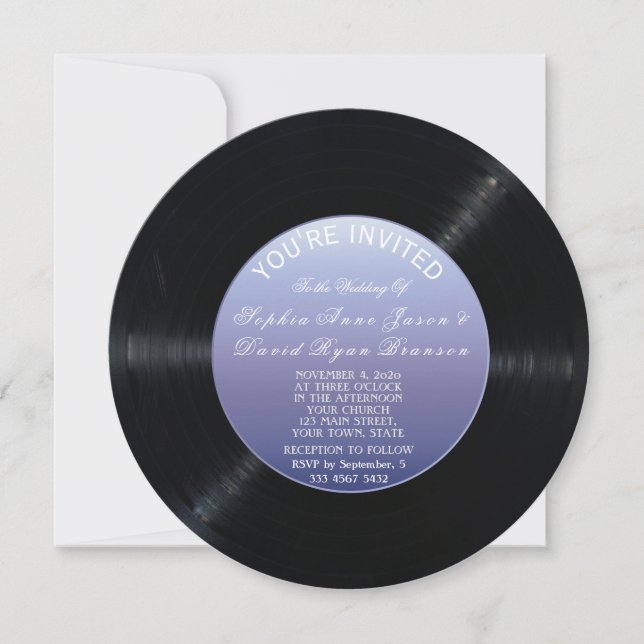 Invitación de casamiento de récord de vinilo retro (Anverso)