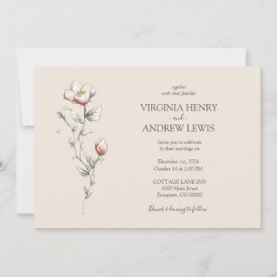 Invitación de casamiento de rosa silvestre acuarel