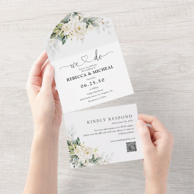 Invitación de casamiento de rosas blancas (desgarro)