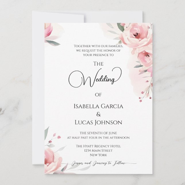 Invitación de casamiento de rosas rosadas de color (Anverso)