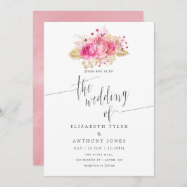 Invitación de casamiento de Rosas rosados y dorado