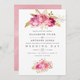 Invitación de casamiento de Rosas rosados y dorado