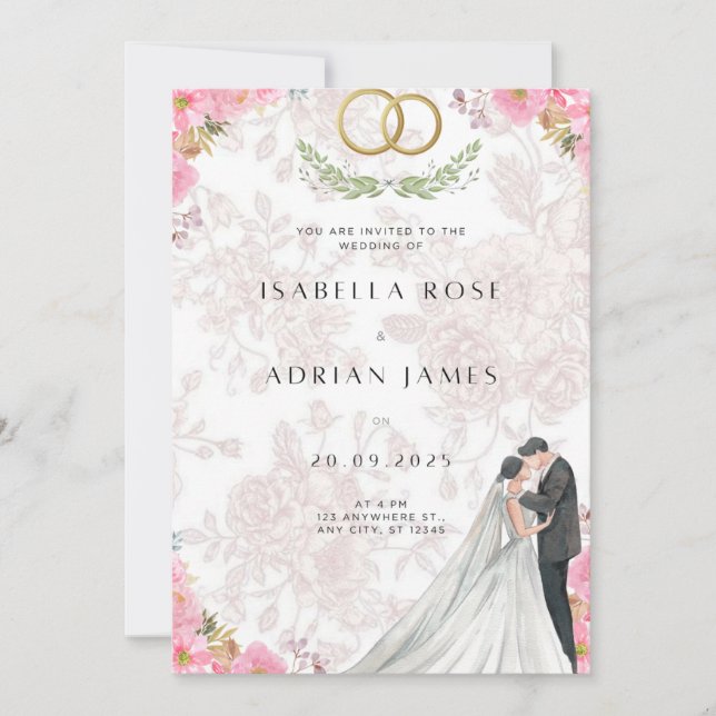 Invitación de casamiento de Rubor Bow Coquette (Anverso)