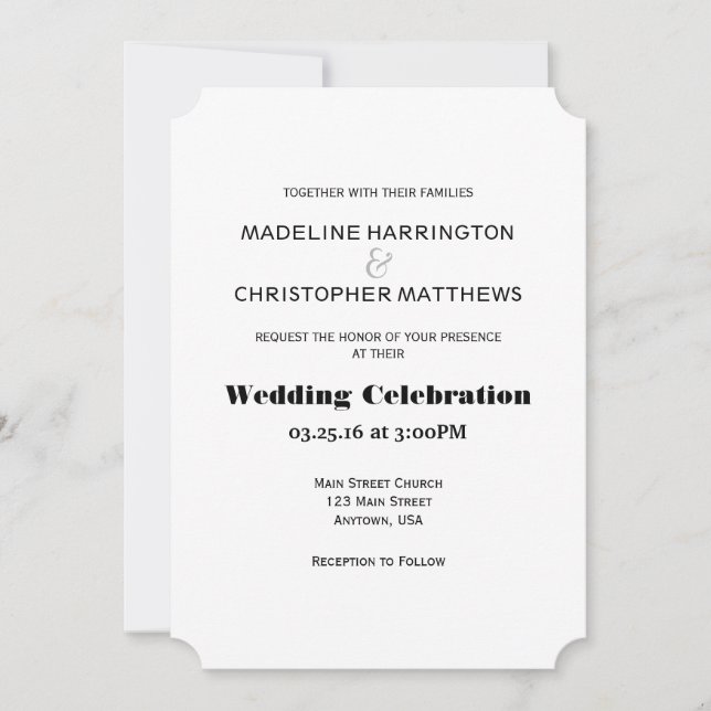 Invitación de casamiento de texto de corte moderno (Anverso)