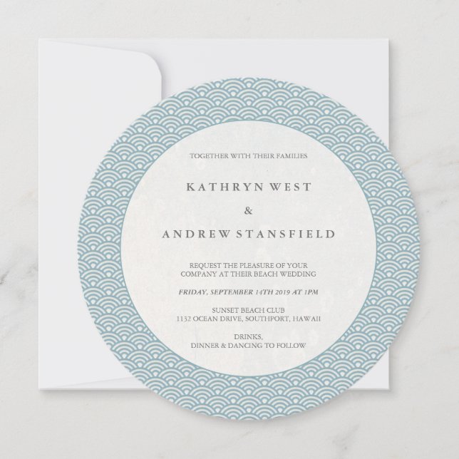 Invitación de casamiento de trama de ondas azules  (Anverso)