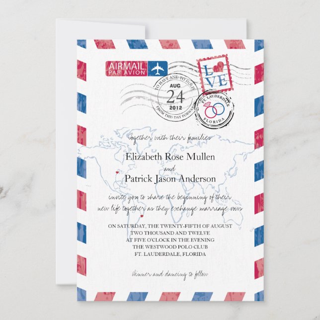 Invitación de casamiento de ubicación de Airmail (Anverso)