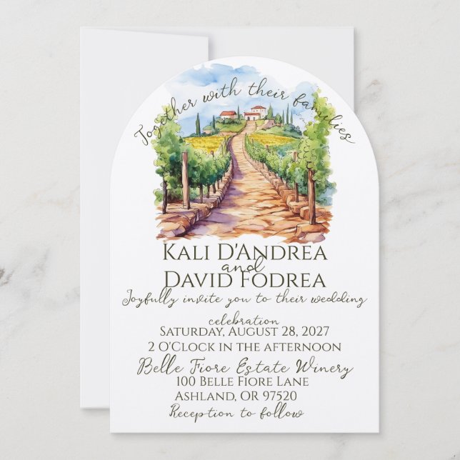 Invitación de casamiento de viña acuarela (Anverso)