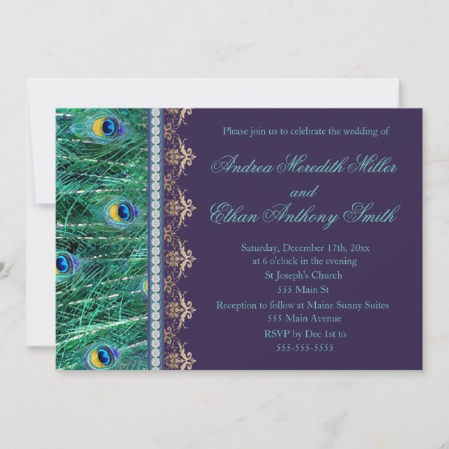 Invitación de casamiento diamantes de pavo real pú (Anverso)