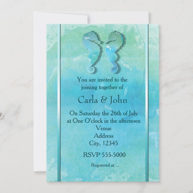 Invitación de casamiento en playa de la pareja de  (Anverso)
