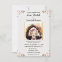 Invitación de casamiento entre acuarelas de la igl