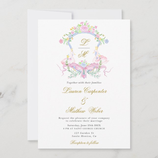Invitación de casamiento Escudo floral acuático (Anverso)