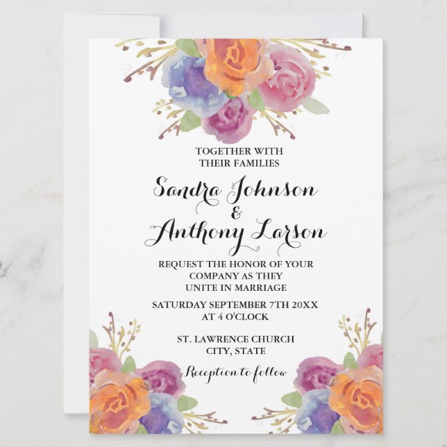 Invitación de casamiento floral de casamiento bril (Anverso)