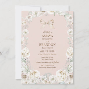 Invitación de casamiento floral de coqueta rosada