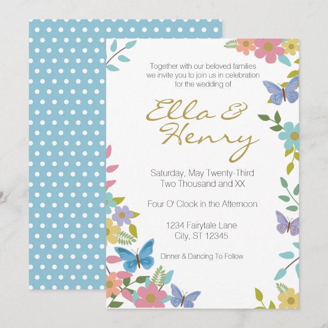 Invitación de casamiento floral de cuento de hadas (Anverso / Reverso)