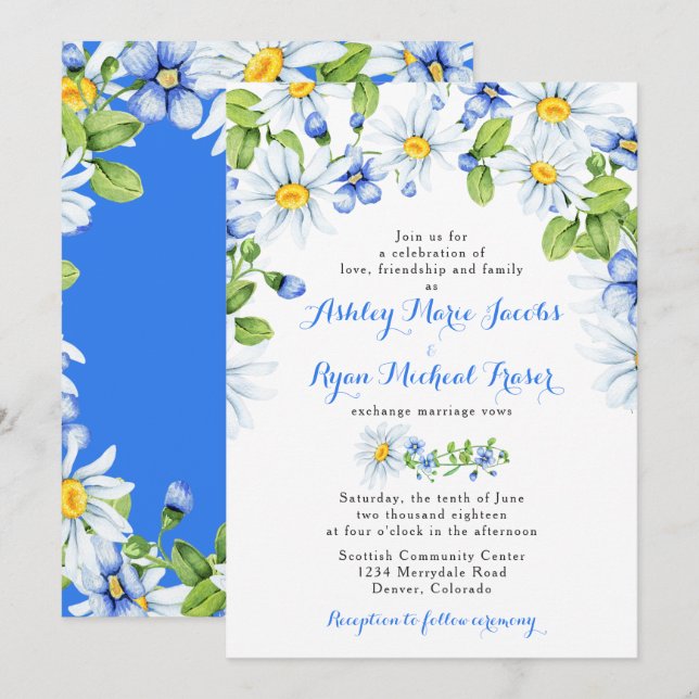 Invitación de casamiento floral de marea blanca az (Anverso / Reverso)