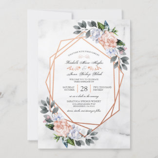 Invitación de casamiento floral de oro con Rosa ge
