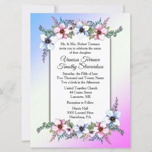 Invitación de casamiento floral doble azul / rosad