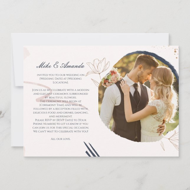 Invitación de casamiento floral moderno personaliz (Anverso)