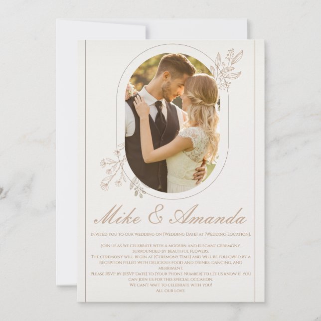 Invitación de casamiento floral moderno personaliz (Anverso)