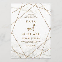 Invitación de casamiento geométrico de mármol fals
