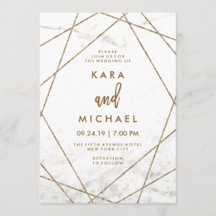 Invitación de casamiento geométrico de mármol fals