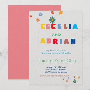 Invitación de casamiento multicolor floral retro