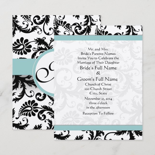 Invitación de casamiento para pequeñas damasquinad (Anverso / Reverso)