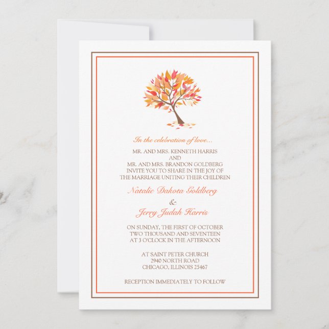 Invitación de casamiento plano del árbol temático  (Anverso)