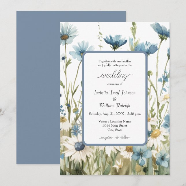Invitación de casamiento por campo de Daisies y De (Anverso / Reverso)