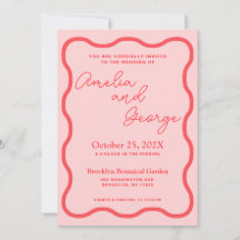 Invitación de casamiento retro con onda rosa