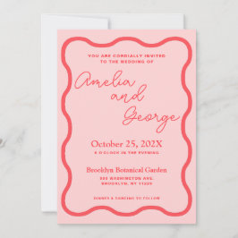 Invitación de casamiento retro con onda rosa