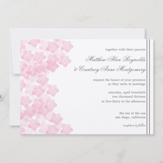 Invitación de casamiento romántico rosa hidrangea  (Anverso)