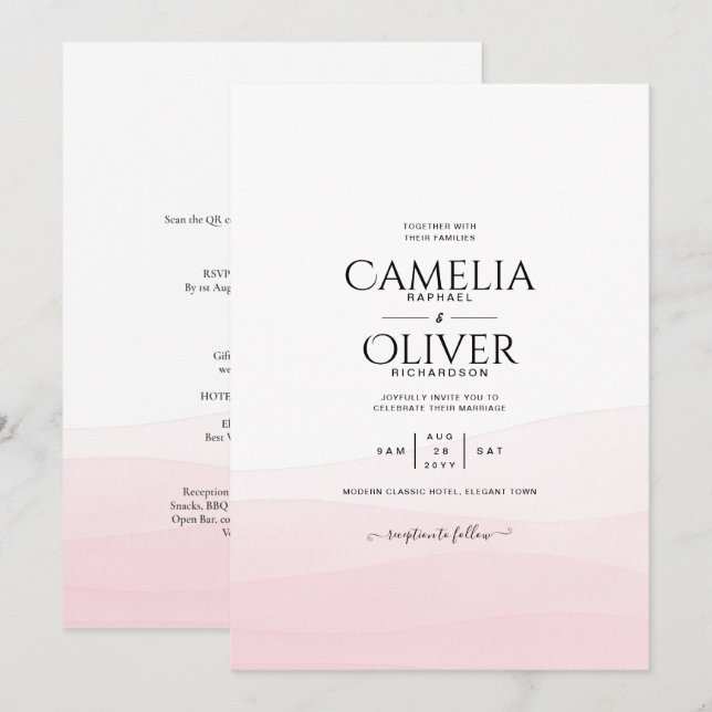 Invitación de casamiento rosa con hielo (Anverso / Reverso)