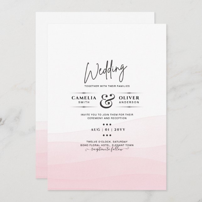 Invitación de casamiento rosa con hielo (Anverso / Reverso)