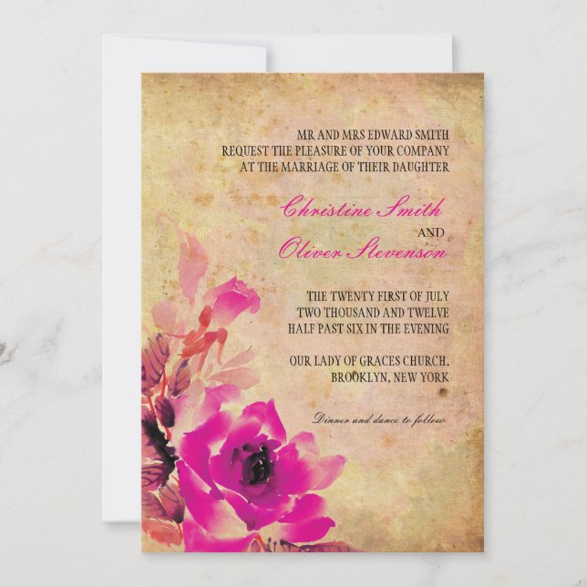 Invitación de casamiento rosa rosado vintage (Anverso)