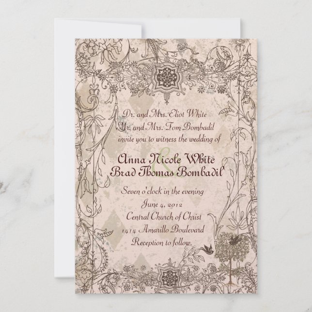 Invitación de casamiento rosa vintage italiano (Anverso)