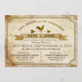 Invitación de casamiento rústico de gallos de époc