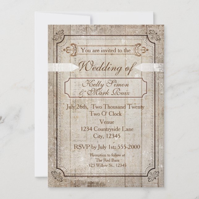 Invitación de casamiento rústico de madera de époc (Anverso)