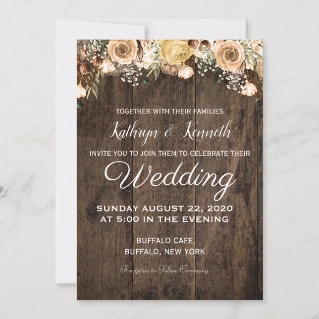 Invitación de casamiento rústico de Tan Bird Wood  (Anverso)