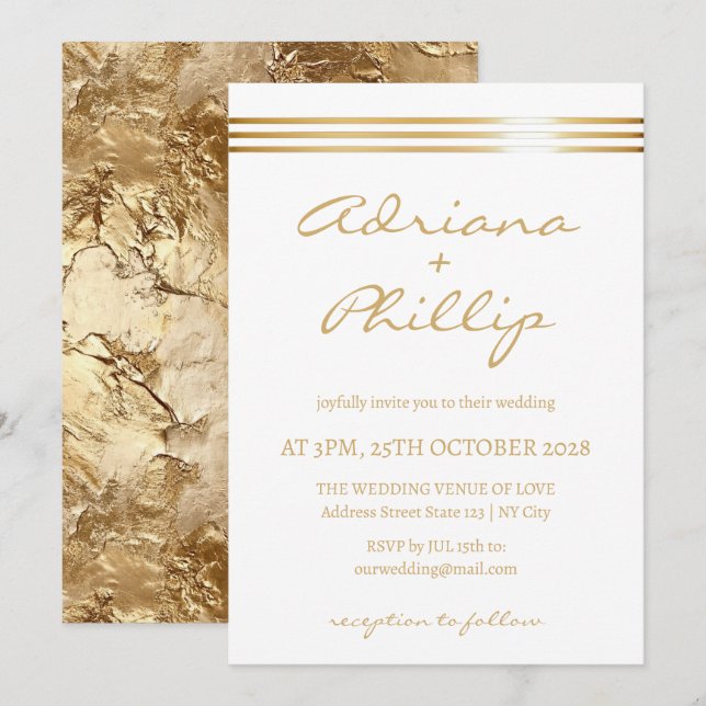 Invitación de casamiento simple de bandas de oro (Anverso / Reverso)