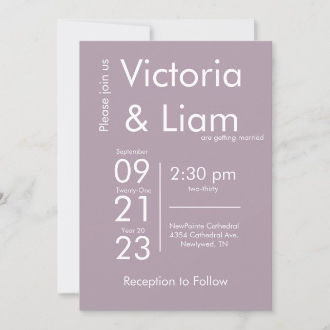 Invitación de casamiento simple y moderna de lavan (Anverso)