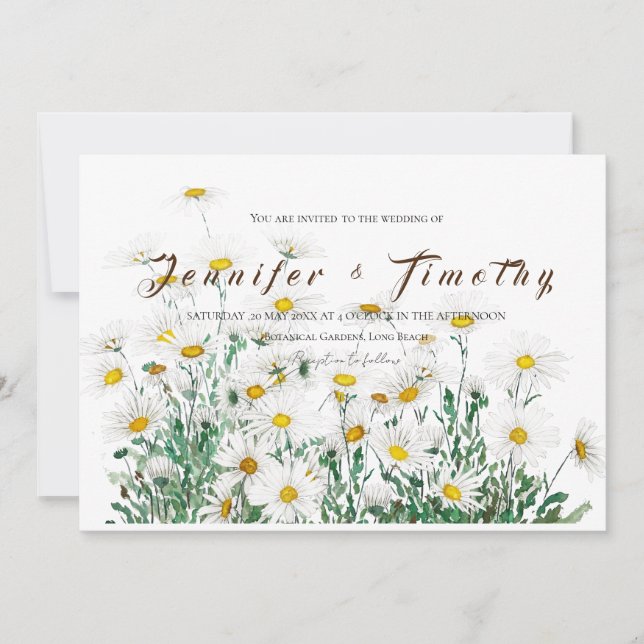 Invitación de casamiento tinta blanca de margarita (Anverso)