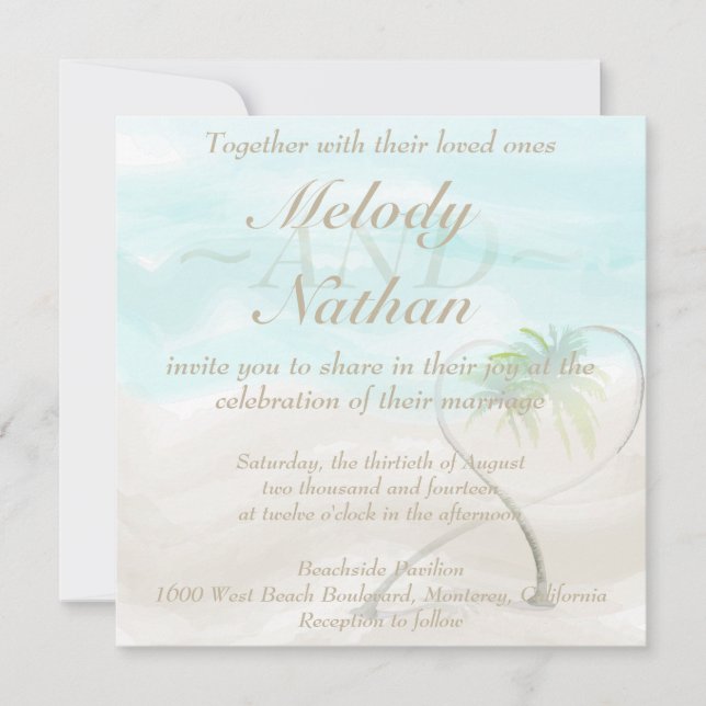 Invitación de casamiento tropical de playa (Anverso)