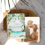 Invitación de casamiento tropical de playa<br><div class="desc">No importa en qué época del año, ¡podemos fingir que estamos en una isla tropical exuberante de vegetación tropical! Aunque esta paleta emana un ambiente tropical, es bastante adaptable a través de varios estilos, bohemios, rústicos y modernos por ejemplo. Elegantes arreglos florales, tonos cálidos y acentos ventilados son esenciales para...</div>