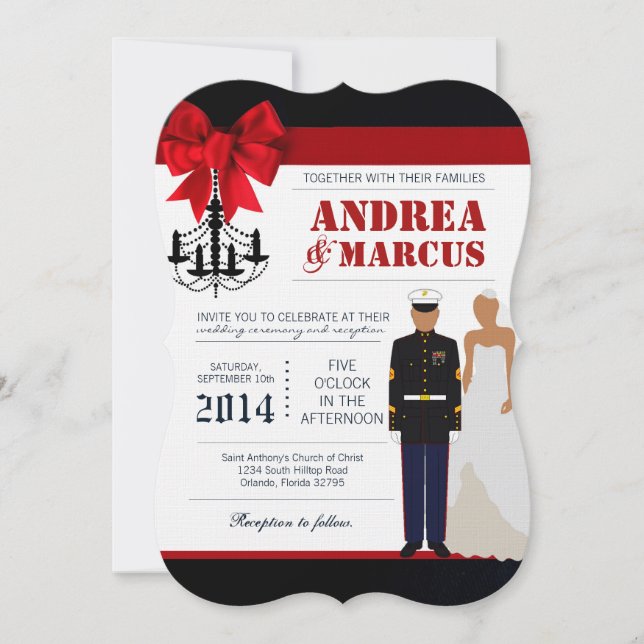 Invitación de casamiento uniforme hispánico marino (Anverso)