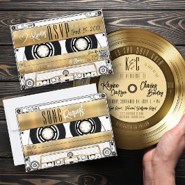 Invitación de cassette de oro retro para cassette