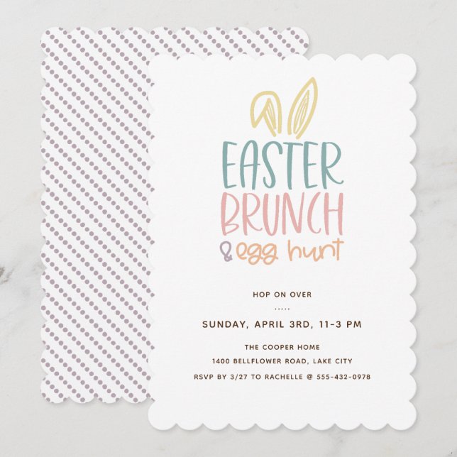Invitación de caza de huevos de Brunch de Pascua (Anverso / Reverso)