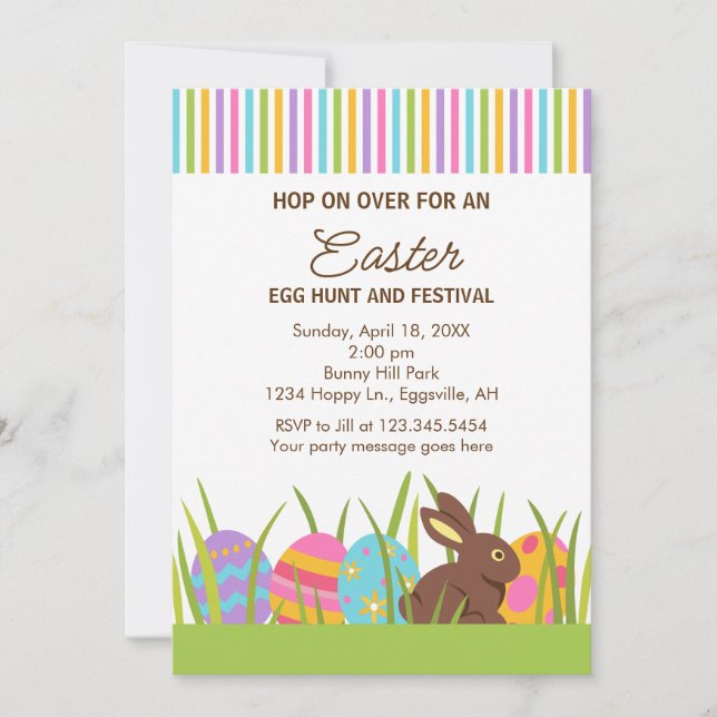 Invitación de caza de huevos de conejo de Pascua (Anverso)