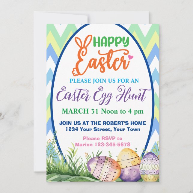 Invitación de caza de huevos de Pascua (Anverso)